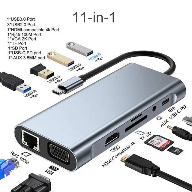 Hub USB-C 6-en-1 Pour MacBook – Adaptateur HDMI 4K, USB 3.0/2.0, SD/TF, Charge 87W – Compatible PC Type-C