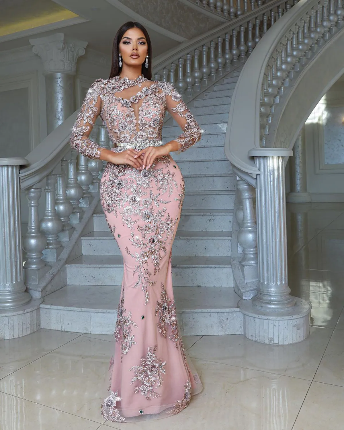 strapless open back dress Pink Long Sleeve Mock Neck Ruffle Mini Dress
