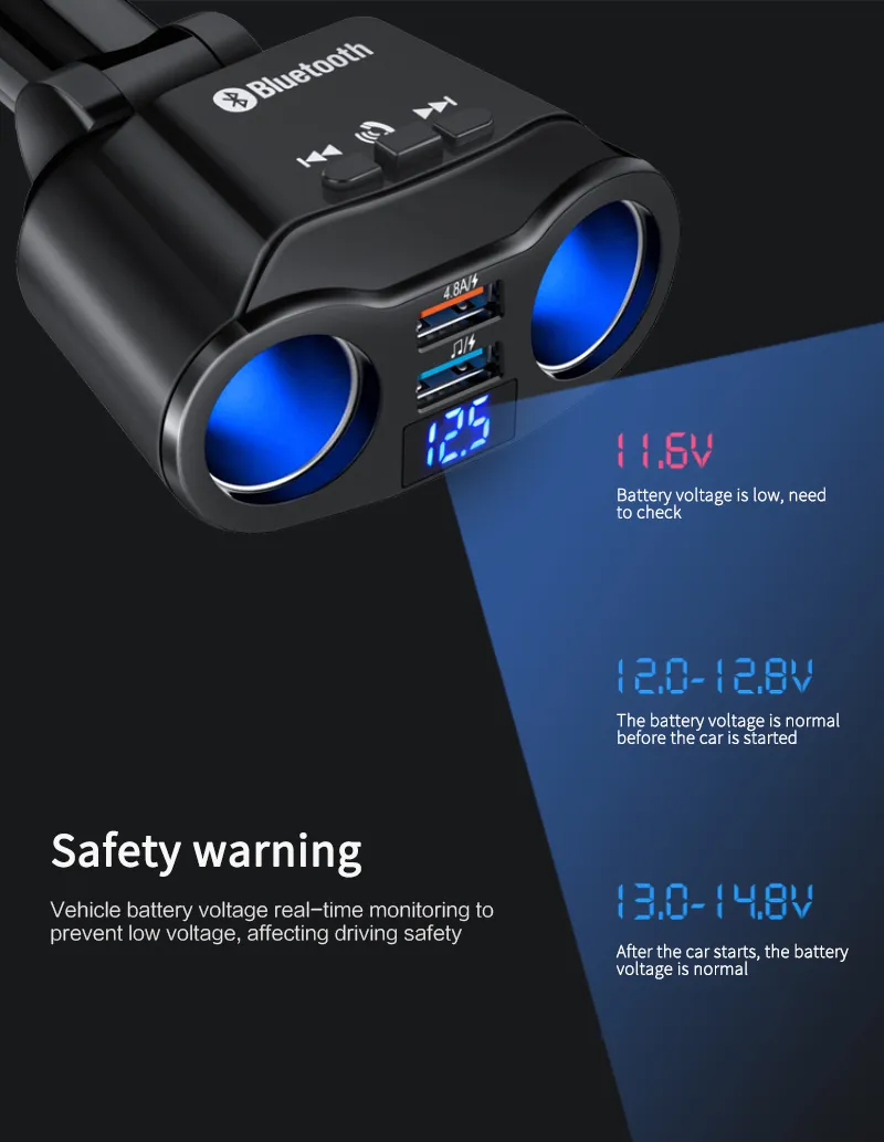 cigarette lighter socket mp3 player Car Cigarette Lighter Bluetooth FM Transmitter with 7-Inch Display, 2 USB  Ports, 12V-24V Power Input from Dhgate Car Audio