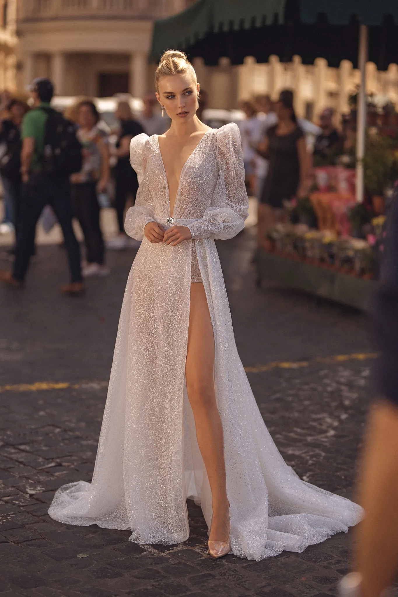 boho sequin wedding dress Boho Sequin a line reception dress with Illusion Long Sleeves and Backless