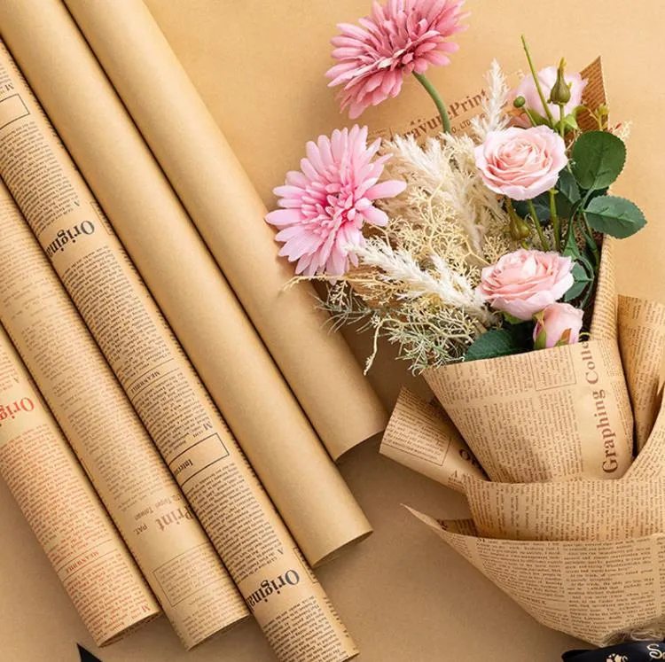 5pcs Simple Print Paper Flower Wrapping Paper Bouquet Wrapping Flower  Materials English Gift Wrapping Craft Paper