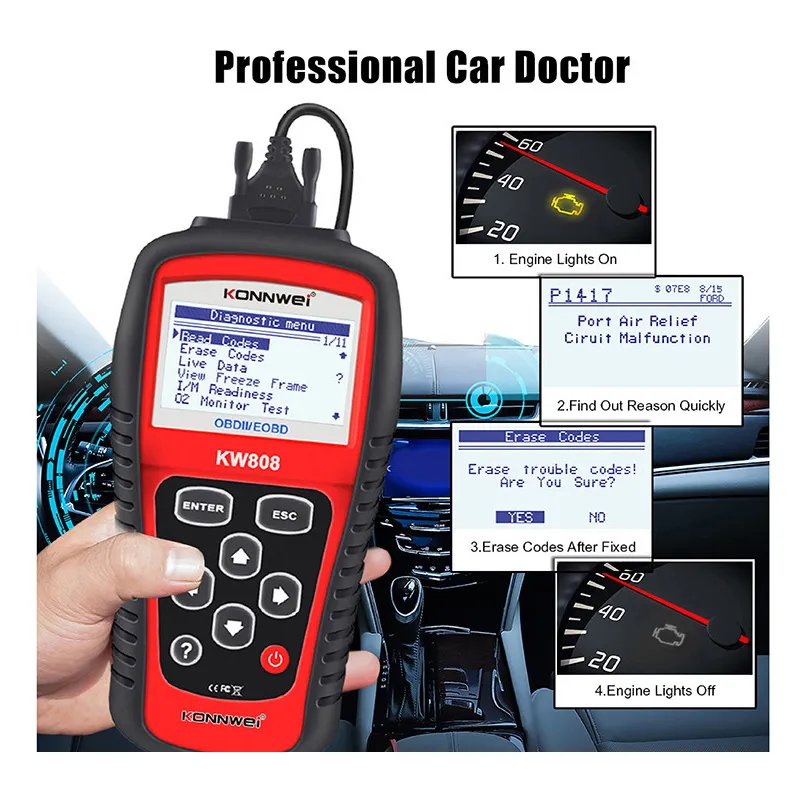 Eobd Obd-Outil de Diagnostic de Voiture, Scanner Obd2, Vérification du  Moteur, Lecteur de Code, Nettoyeur, Véhicule Automobile, Voyant de Défaut,  Professionnel