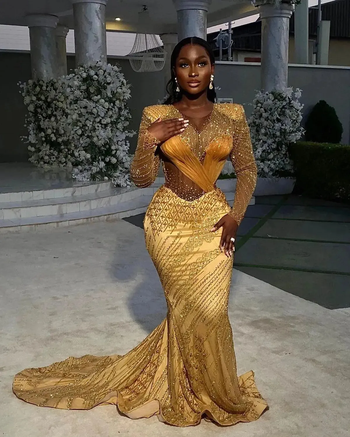 gold mermaid prom dress