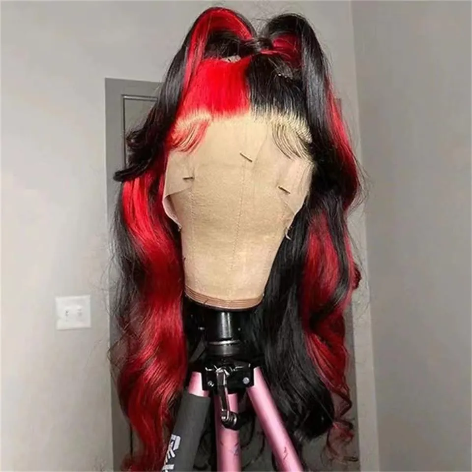 Body Wave Human Hair Wigs Black And Red Lace Front Wig, Heat  display picture 2