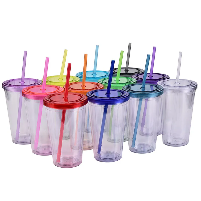 16oz 24oz 32oz Acrylic Clear Cup Travel Mug Double Layer Plastic Tumblers  with Lid and Straw from Dhgate Tumblers - price 2.97