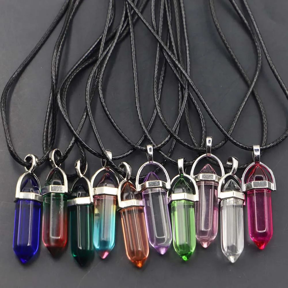 Crystal necklace 2024 leather cord