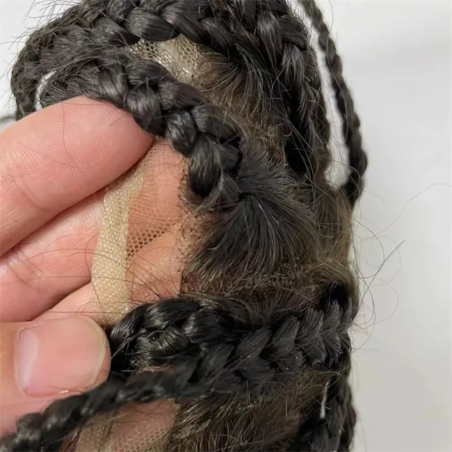 Malaysian Virgin Human Hair Replacement 8x10 Braids Lace Units Full Lace  Toupee for Black Mens