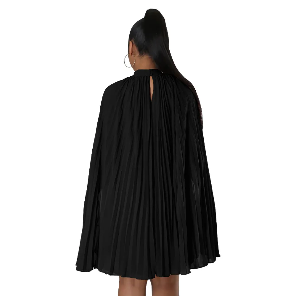 Womens Pleated Cape Mini Dress With Batwing Sleeves... From Luote, $31.65  In Bulk | DHgate.Com