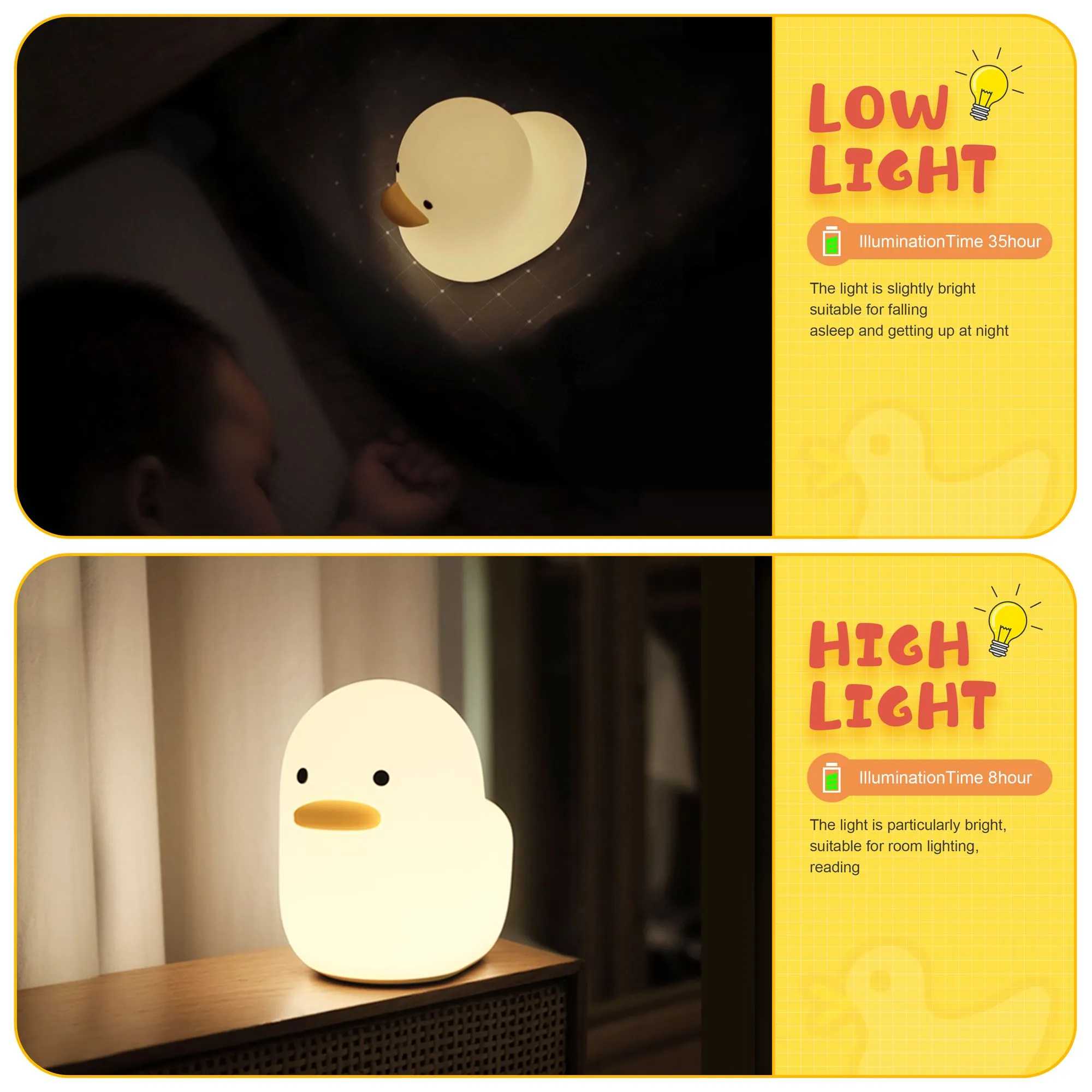 Veilleuse pour enfants, lampe de chevet en forme de canard mignon