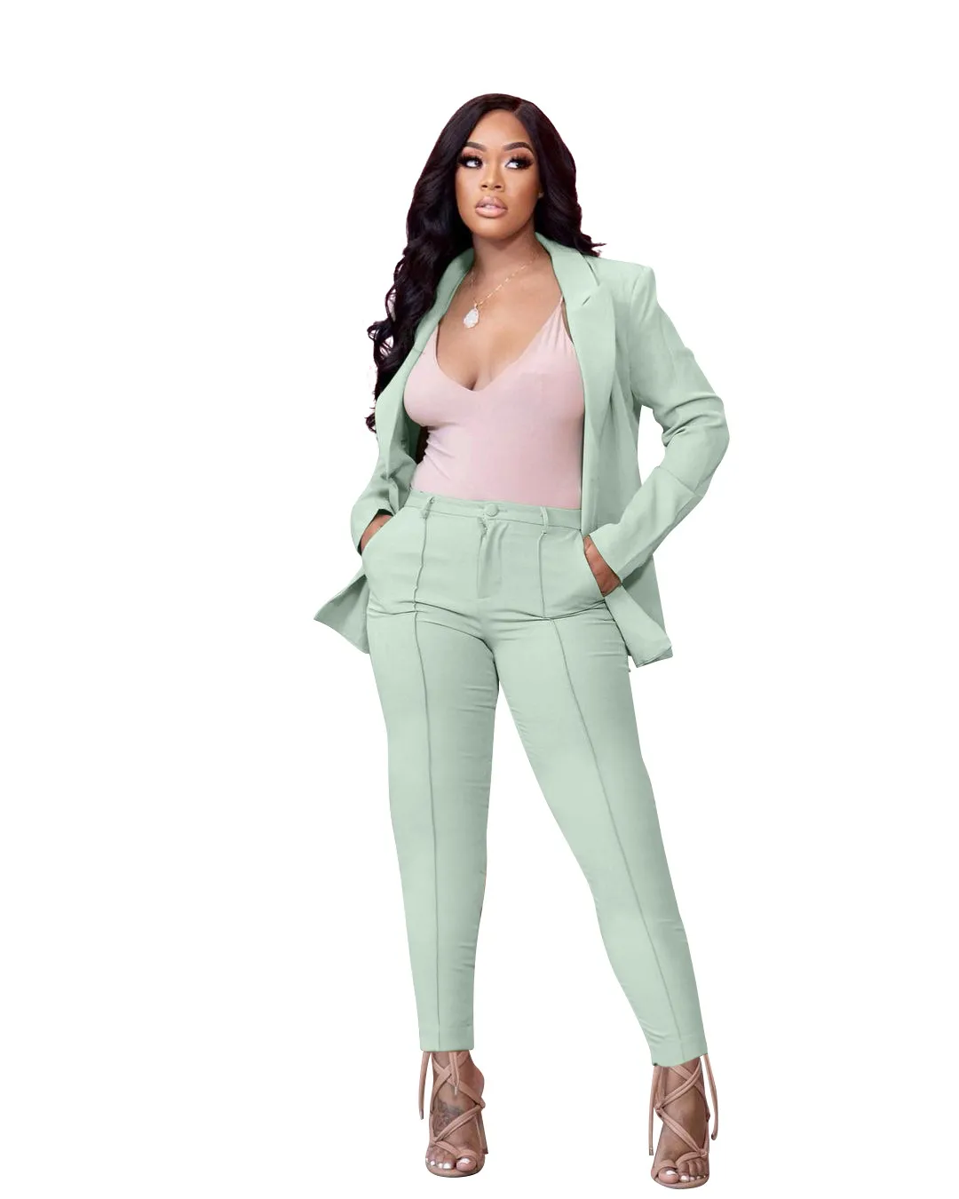 Sage Green Pant Suit for Women, Green Pant Suit, Two Piece Deep V Blazer &  Trouser, Business Formal Pant Suit, Wedding Pant Suit 