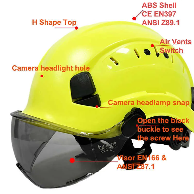 Wholesale CE EN397 Construction Safety Helmet With Goggles Visor, ABS