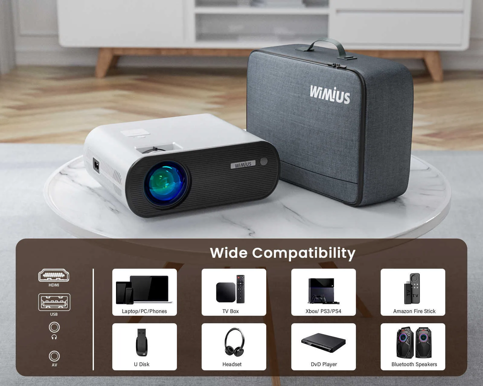 Yaber 1080P Projector with Wifi and Bluetooth, Portable Mini Home Theater  Projector with Bag, Gifts for Family, Friends, Kids 