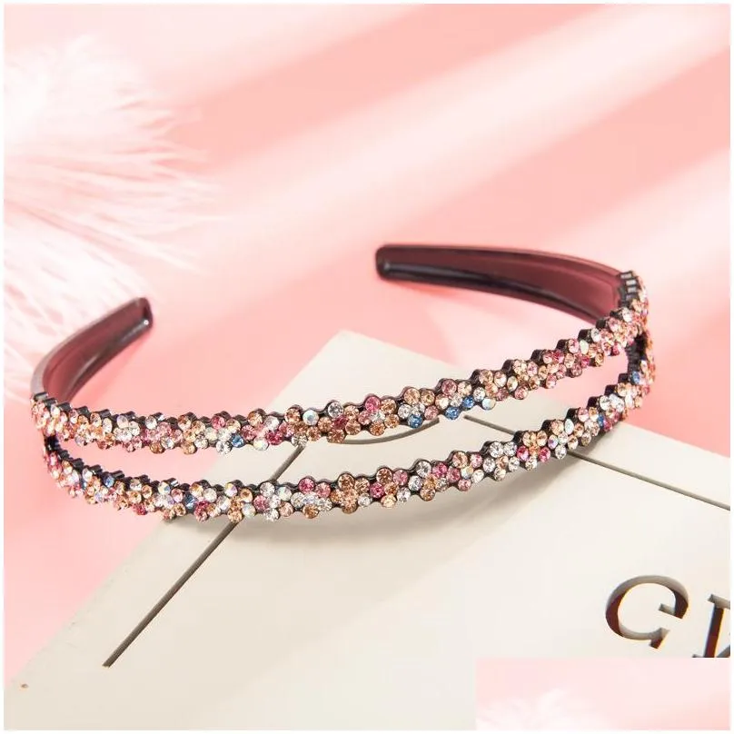 rhinestone crystal headbands hoop double row belt teeth non slip hairpin women resin headwear hair accessories gifts beauty 4 3yy m2