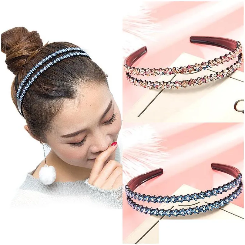 rhinestone crystal headbands hoop double row belt teeth non slip hairpin women resin headwear hair accessories gifts beauty 4 3yy m2