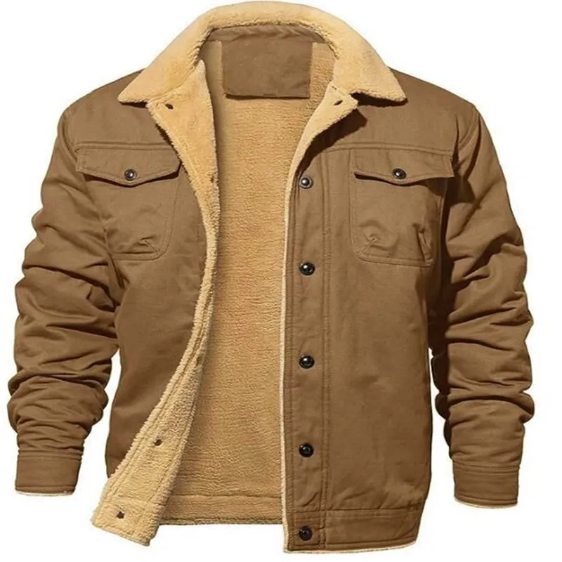 Winter Fleece Lined Mens Casual Cargo Jacket With Multi Pockets