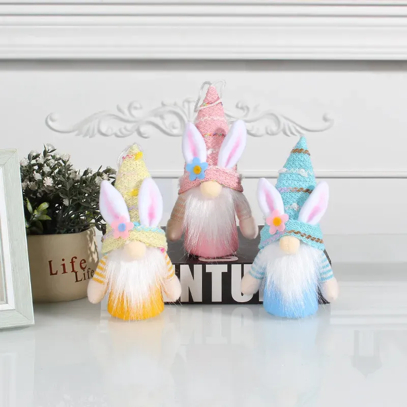 Easter Party Rabbit Gnome with Light Faceless Luminous Bunny Doll Spring Party Ornaments Hanging Pendants Kids Gift