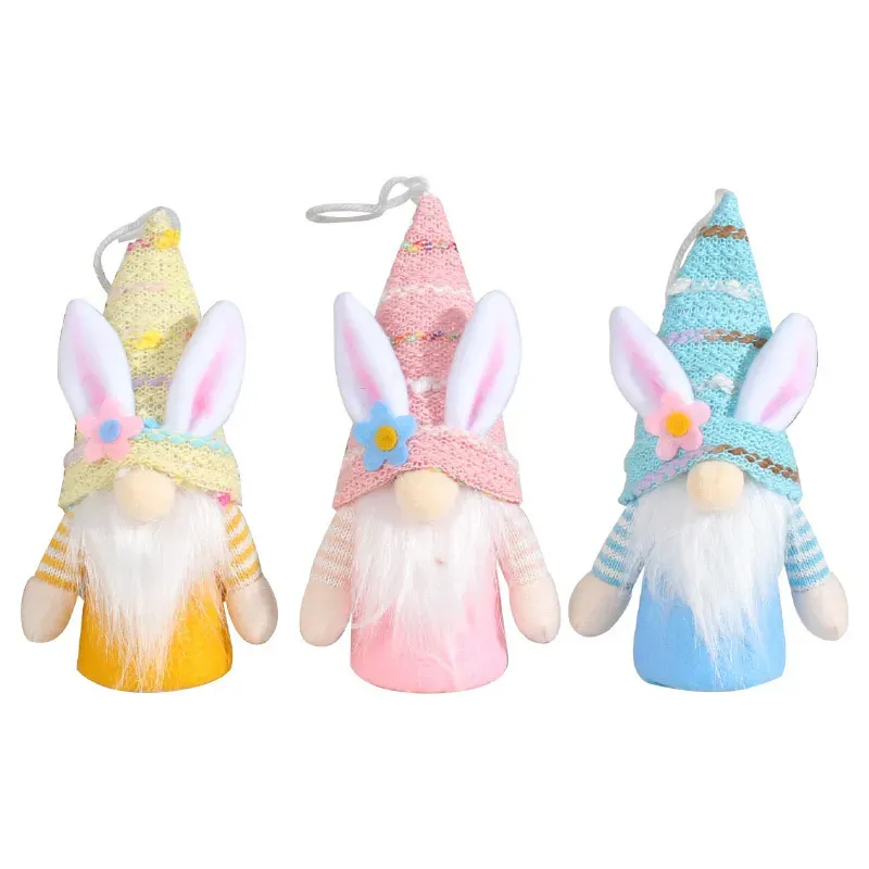 Easter Party Rabbit Gnome with Light Faceless Luminous Bunny Doll Spring Party Ornaments Hanging Pendants Kids Gift