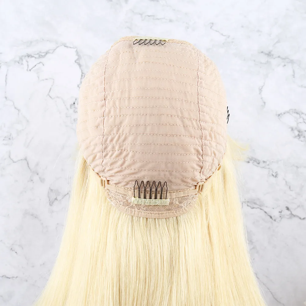 glueless 613 straight human hair wig blonde none lace front wigs 613 machine made wigs with bangs 150 density for black women bellahair