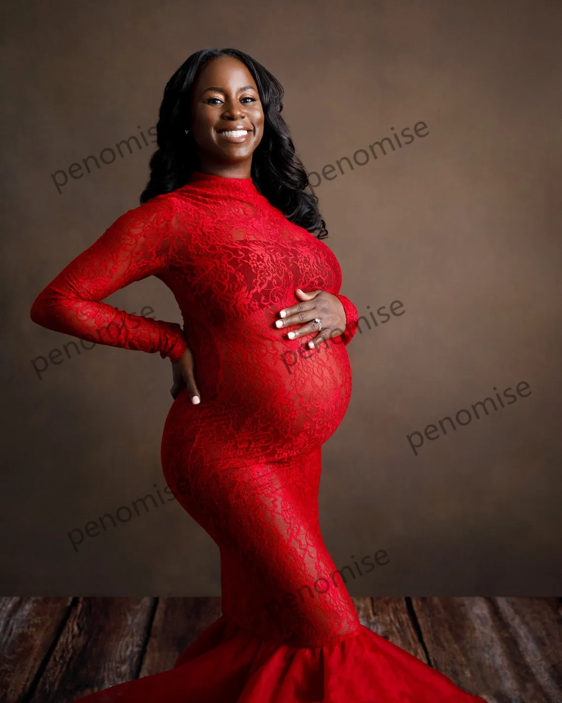 Momnfancy Single Breasted Drawstring Ruffle Tie Back Red Maternity  Photoshoot Maxi Dress – momnfancy