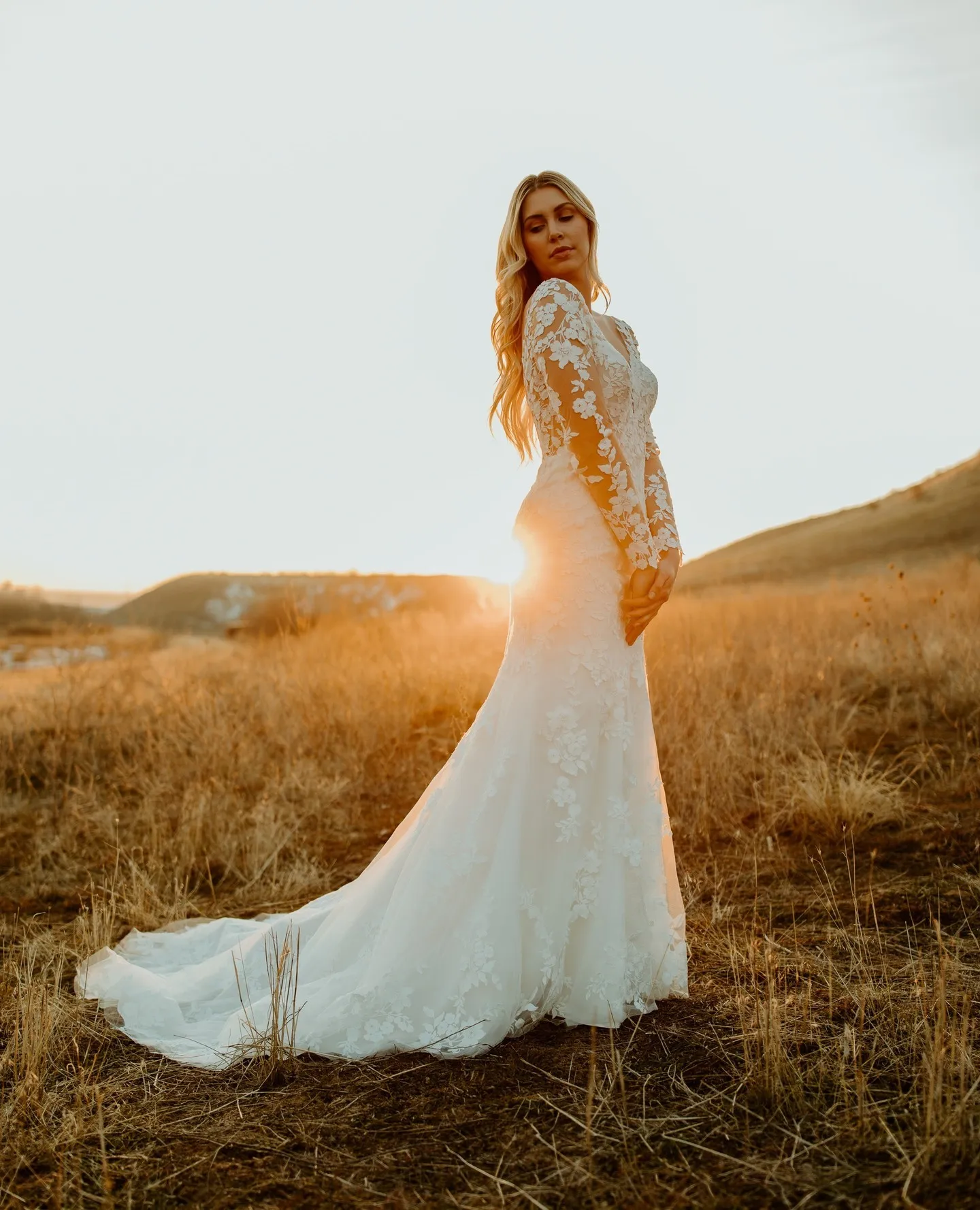 knee length dresses for ladies LaDivine CD792W Long A Line Lace Applique Wedding Dress – The Dress Outlet