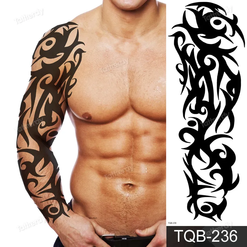 Temporary Tatoo Men Full Arm Shoulder Sleeve Tattoo Waterproof Black Large  Tattoos For Boy Sexy Body Art Stickers Skull Tribal - Temporary Tattoos -  AliExpress