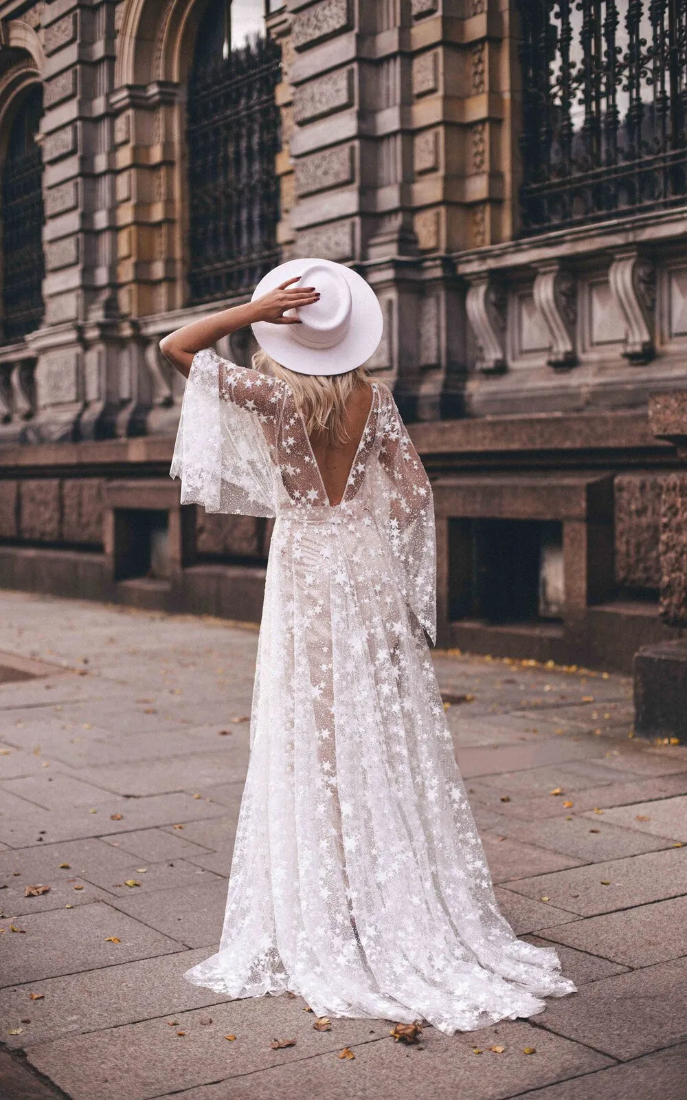 blue dress for baby girl Counting Stars Fairytale Ethereal Dream Modern Long Sleeve Black Wedding  Dress with Stars main image 0