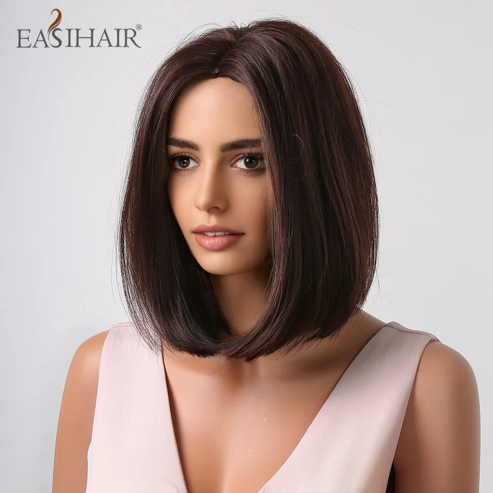Middle part top straight bob