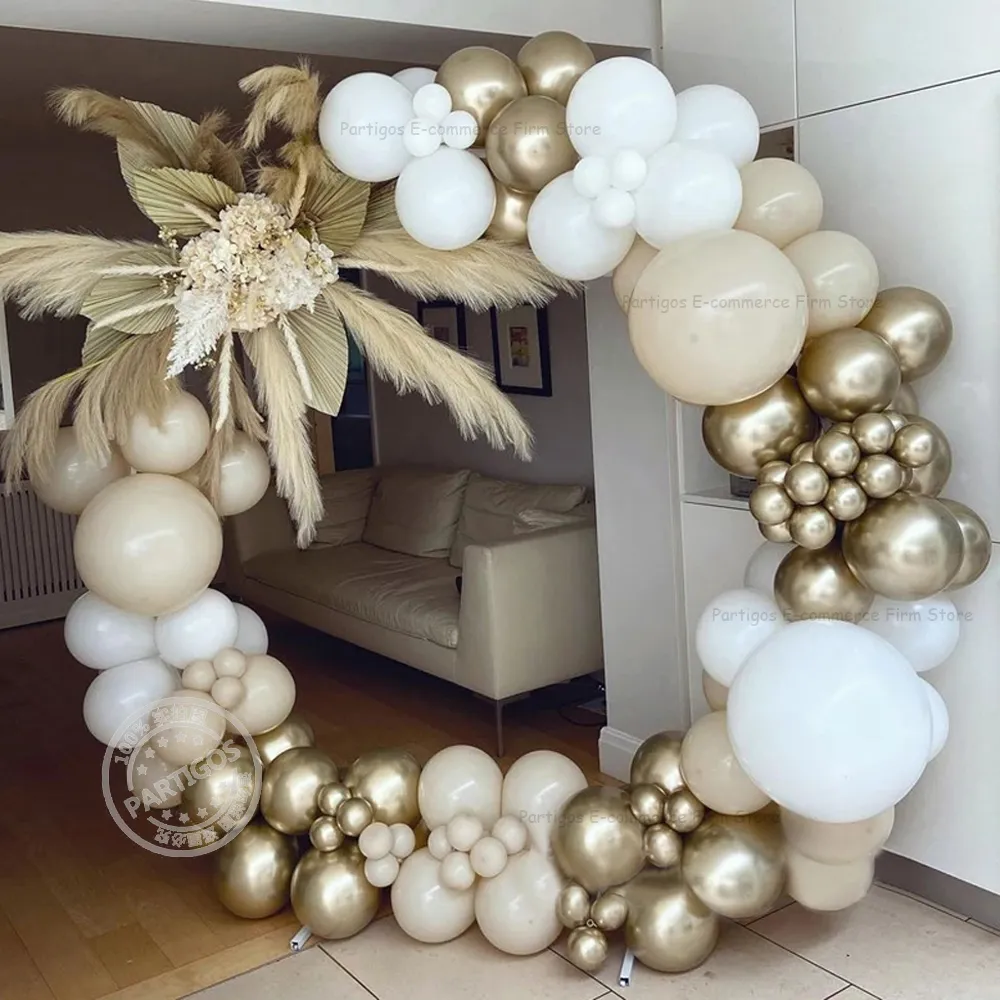 Décoration de fête 120pcs rustique beige ballon guirlande kit chrome or  décorations d'anniversaire de mariage blanc sable Globos bébé douche toile  de