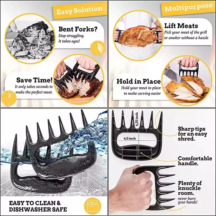 Meat Chopper Tool & BBQ Shredder Claws Black Plastic Forks For Easy ...
