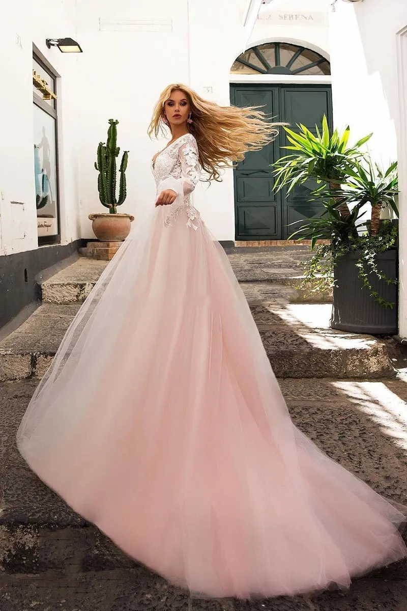 Dusty Pink Lace Long Sleeves Tulles Prom Dress, 3/4 Sleeves Formal Dress  With Side Silt · Queenparty · Online Store Powered by Storenvy
