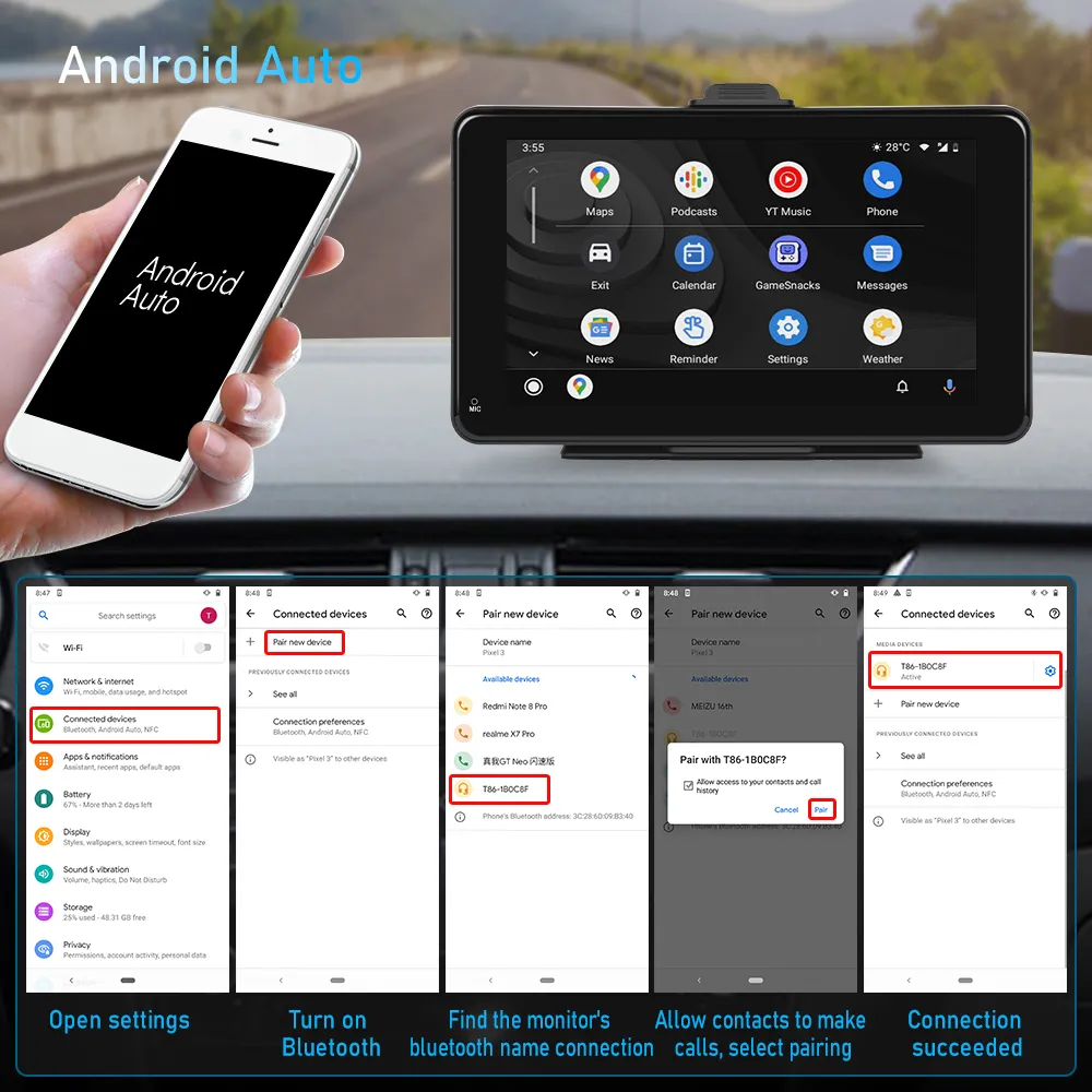 Carplay Sans Fil Pour Autoradio Android Auto Avec Support, Lecteur