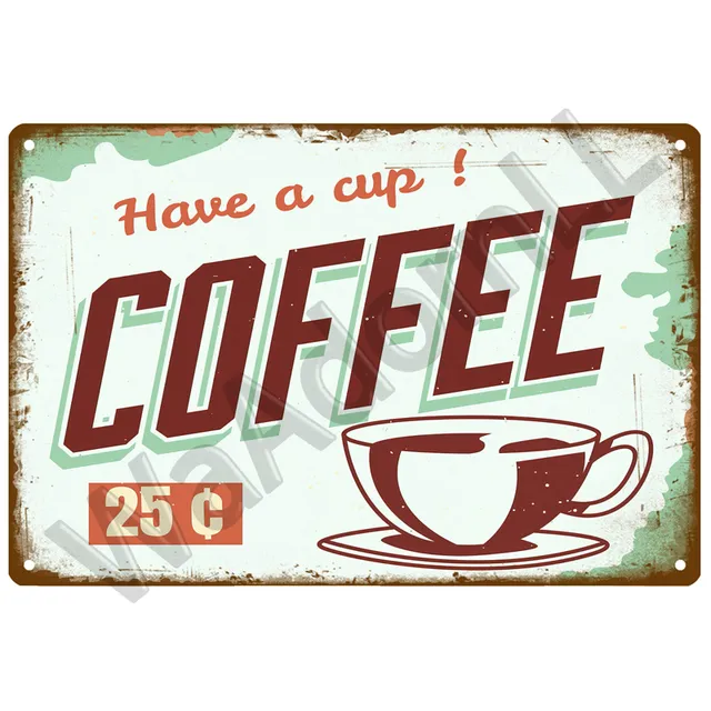 Plaque Publicitaire Vintage Café Espresso - Métal Bombé 20x30cm - Décoration Murale