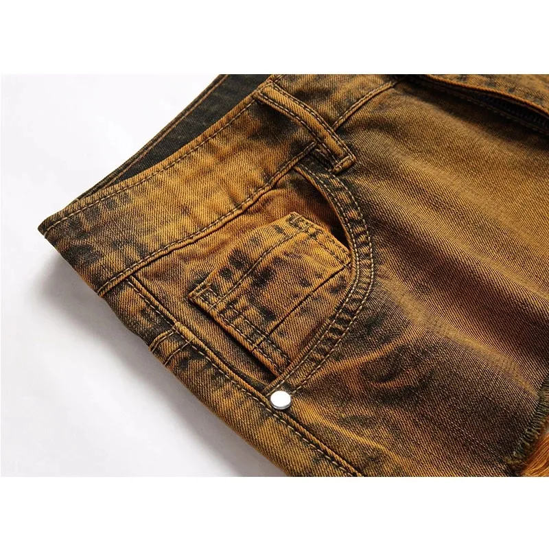 Vintage Ginger Yellow Ripped Denim Brown Jeans Men For Men Designer Casual  Long Pants In Plus Size From Flyinghigher2018, $29.45