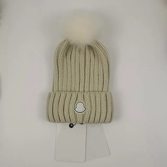 Designer Knitted Fur Pom Hat With Cashmere Skull Cap Letters Unisex