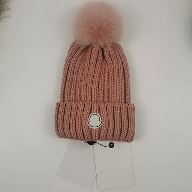 Designer Knitted Fur Pom Hat With Cashmere Skull Cap Letters Unisex