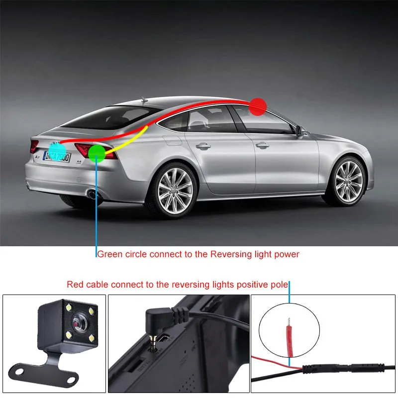Hlyjoon Achteruitkijkcamera 170° groothoek High Definition Nachtzicht Parkeercamera 12V IP68 Waterdichte achteruitkijkcamera Ondersteunt NTSC- en PAL-videosysteem (zwart
