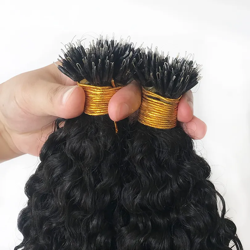 Curly Remy Hair Nano Ring Tip Micro Beads Malaysian Natural Color
