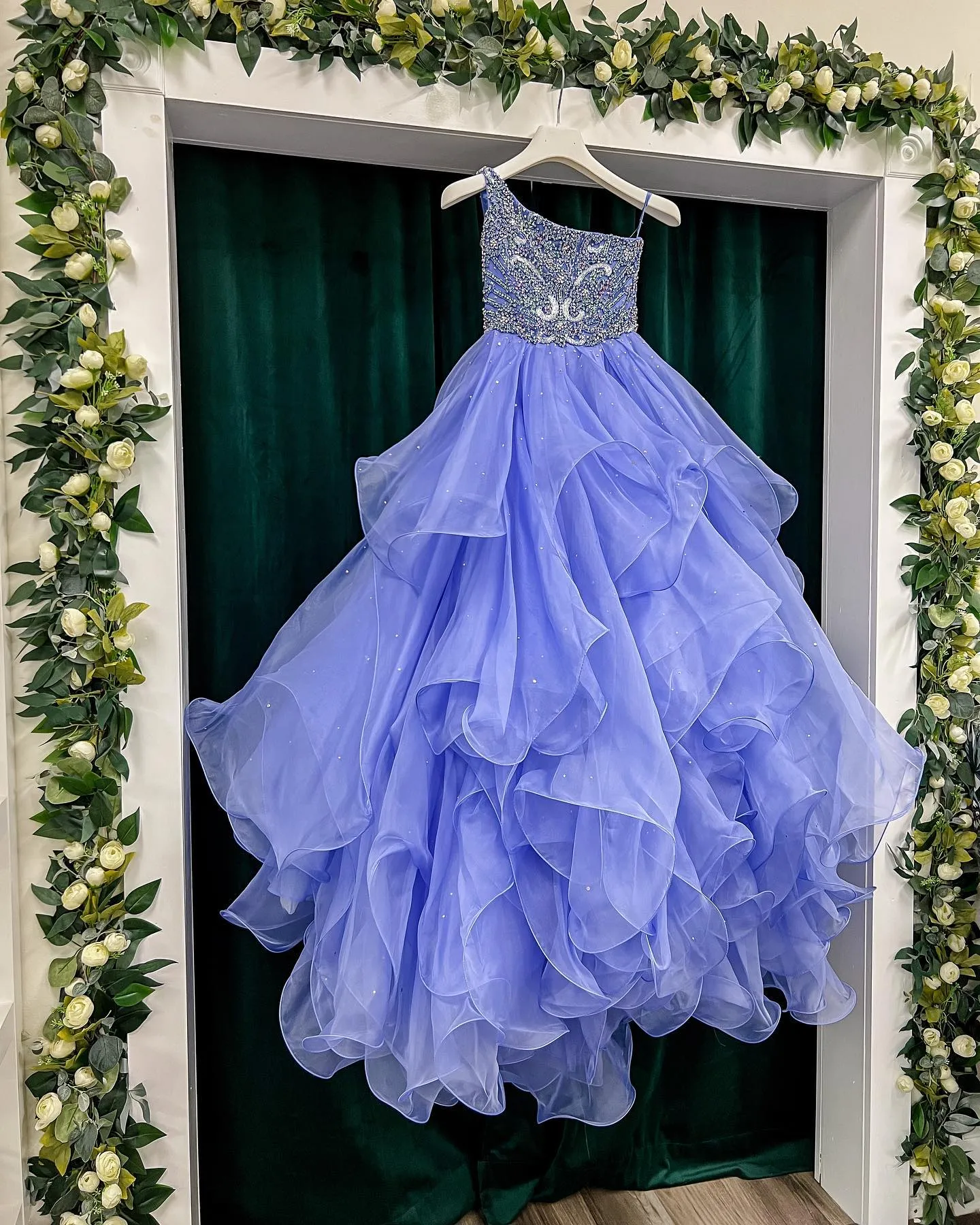 strapless open back dress DANAE Tiered Ruffled Slit Ball Gown School Formal & Prom Dress