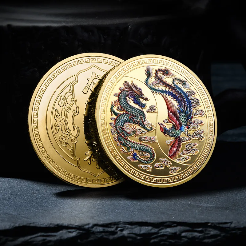 Pièce Chinoise Avec Dragons Et Phénix 45 Mm, Pièces De Collection, Médaille  Commémorative Porte Bonheur Plaquée Or, Souvenir Pour Décoration Feng Shui  Du 2,28 €