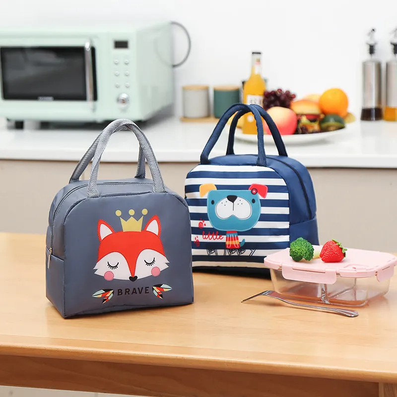 Cartoon Printed Insulated Lunch Bag Portable Thermal the lunch box for Kids Students and Picnics