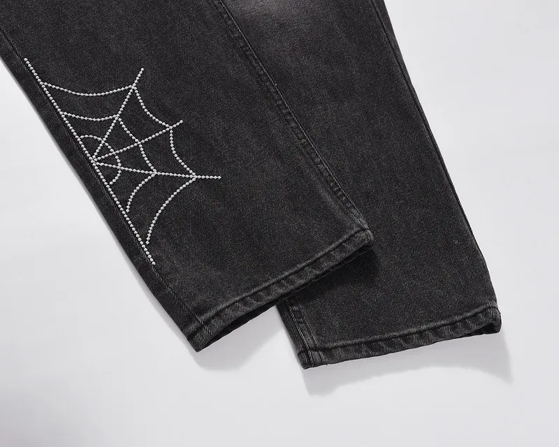 ジーンズメンズ刺繍スパイダーウェブパンツメンズジャンスリム 