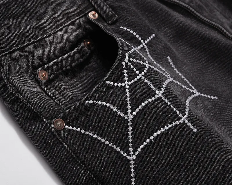 パンツ SWAGGER back embroidery denim QBO Men's Hip Hop Punk Rock Retro Baggy Embroidery Jeans