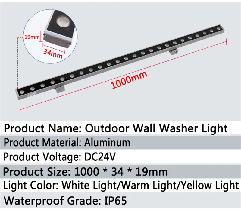 barra de luz LED lineal de 24 W de luz color blanca cálida para exteriores,  sumergible IP65