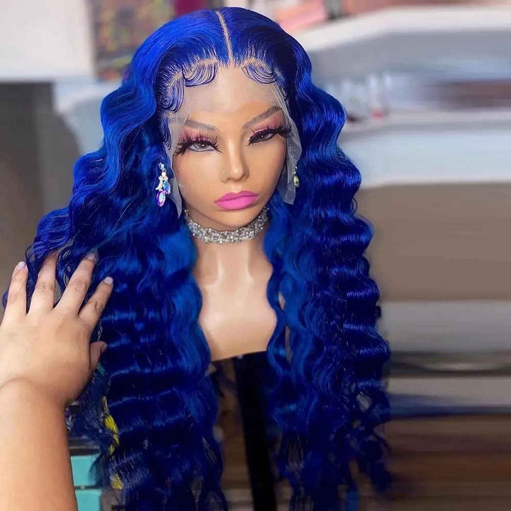 Synthetic lace front wig blue cheap