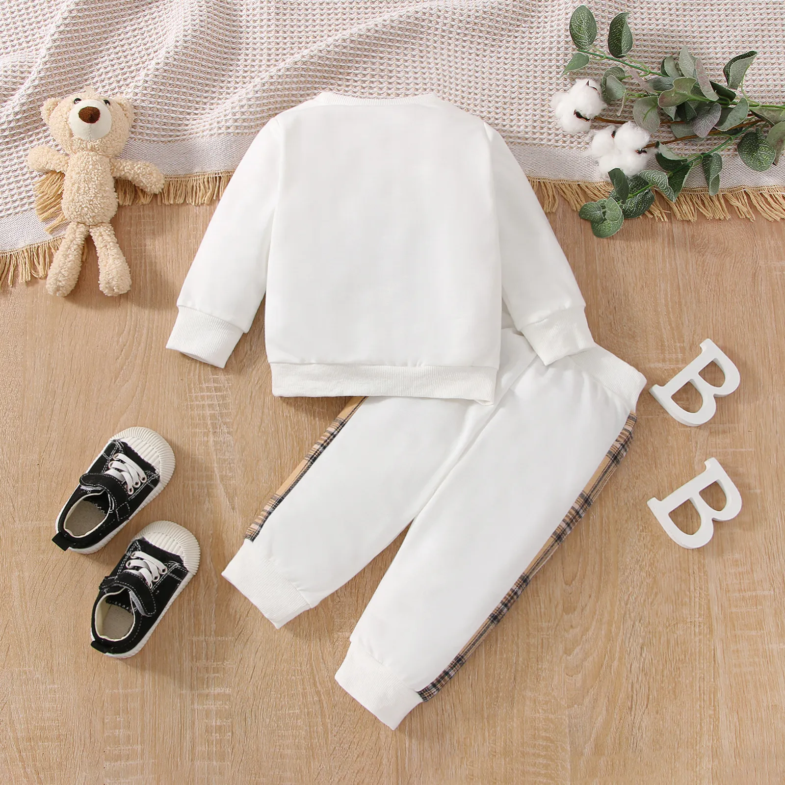 Baby Girls Plaidbar Langarm Sweatshirt Hosen Outfit Set 100 Baumwolle Herbst 2024 0 24 Monate