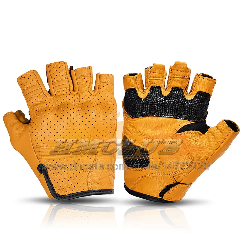 ST456 Guantes de moto amarillos de verano, guantes de cuero sin dedos para  Moto, guantes Retro de medio dedo para motocicleta, medio guantes para