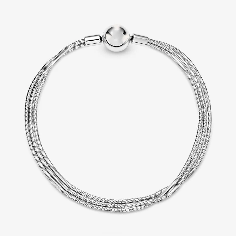 ★TATIANA★ (Silver 925) Ball and Snake Layered Bracelet BR1 Authentic S925 Sterling Silver Multi-Layer Snake Chain