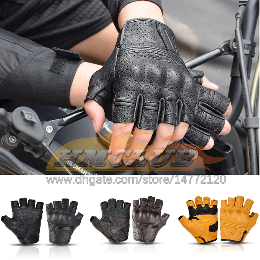 ST456 Summer Yellow Motorcycle Gloves Fingerless Leather Moto Glove Half  Finger Retro Motorcycle Half Gloves Men Women For Riding