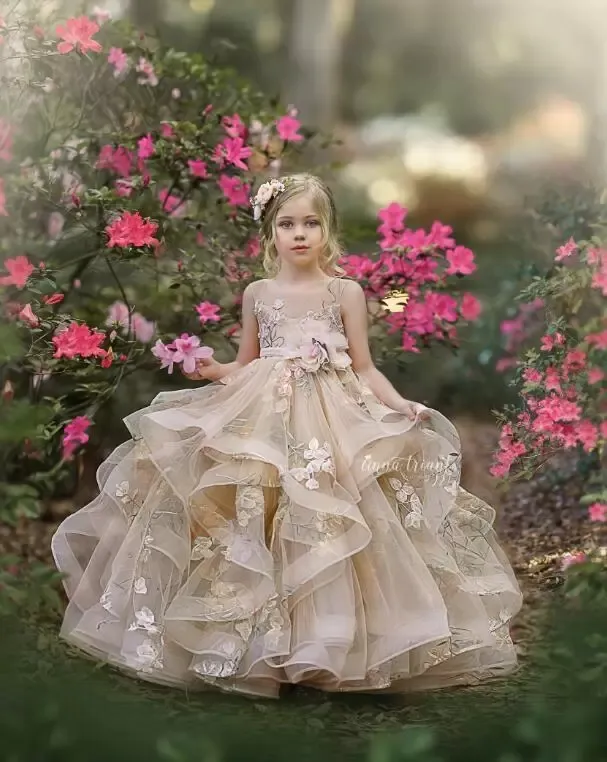 Pink Ankle Length Beaded Princess Flower Girl Dresses Jewel Neck Sleev —  Bridelily