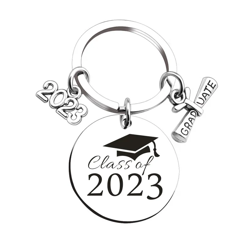 Graduation Gift 2023 Stainless Steel Graduation Keychain Scroll Pendant Keychains Luggage Bag Accessories Keyring Key Chain